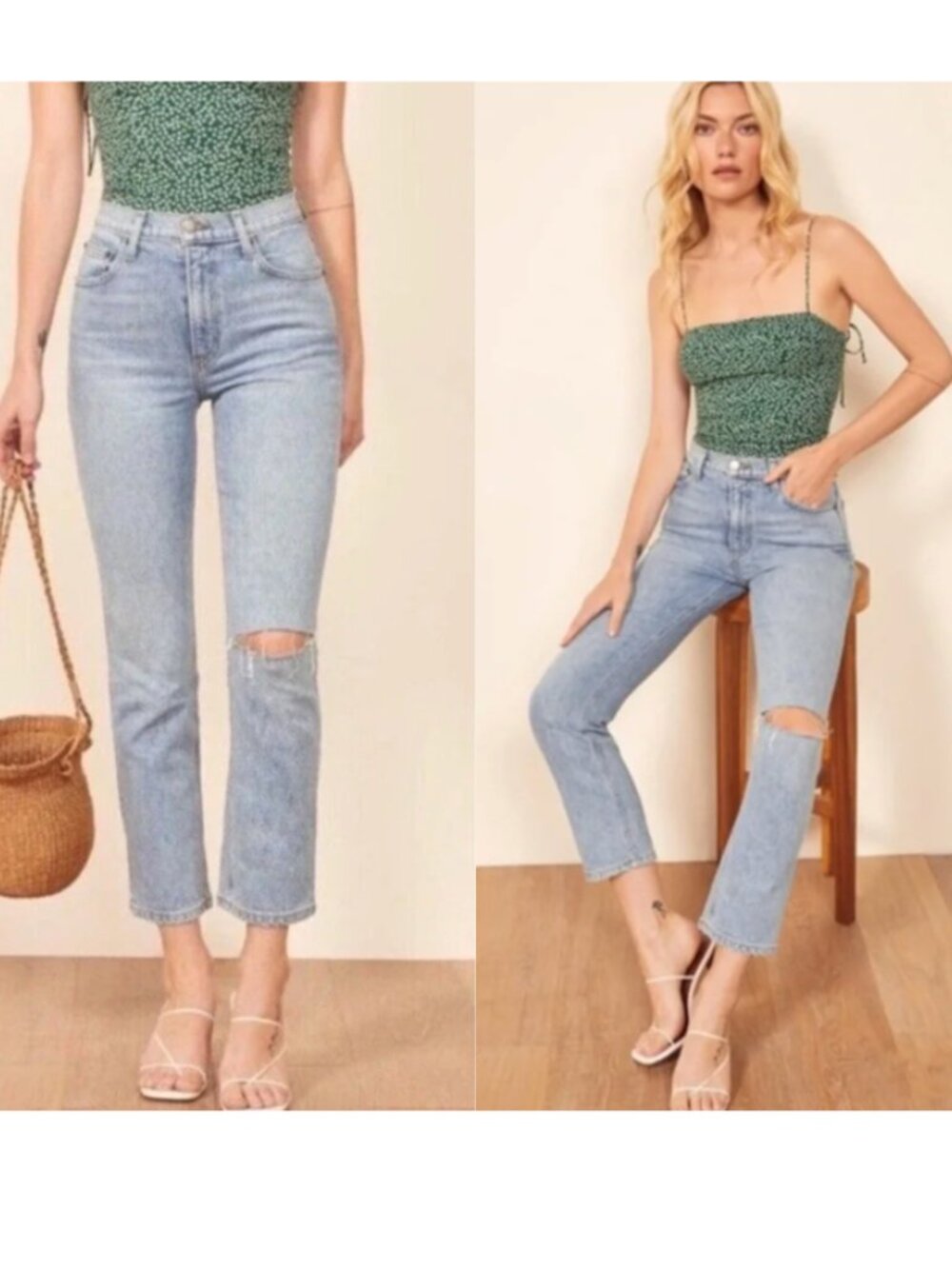 ☀️ REFORMATION JEANS Liza High Straight Crop Denim Montego Destroyed 24